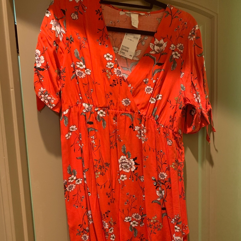 Orange Floral Viscose Maternity Dress